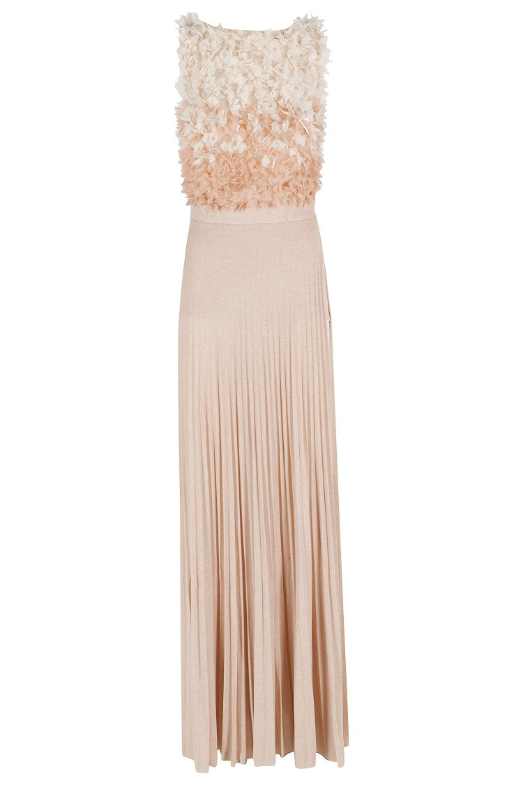 Elisabetta Franchi Pink Tulle 3D Petals Pleated Viscose-Blend Evening Dress