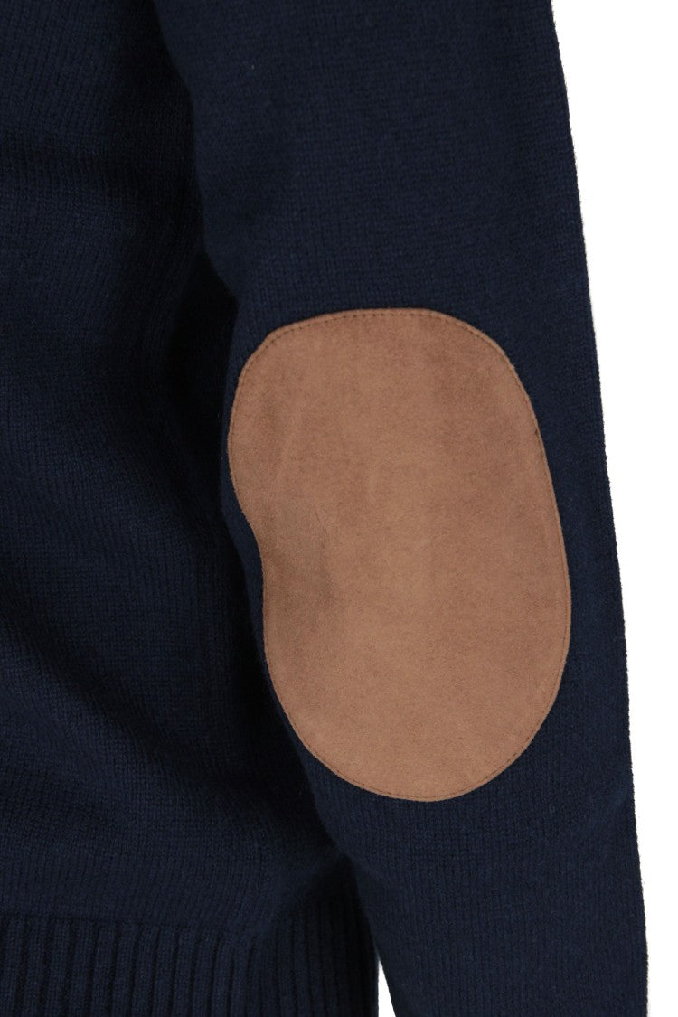 Herno Wool-Cashmere Crewneck Sweater With Suede Patches