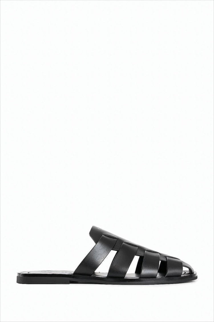 Prada Woven Strap Black Leather Mules