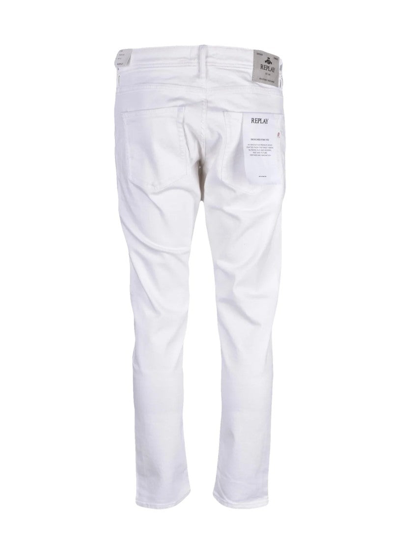 Replay White Cotton-Blend Slim Jeans
