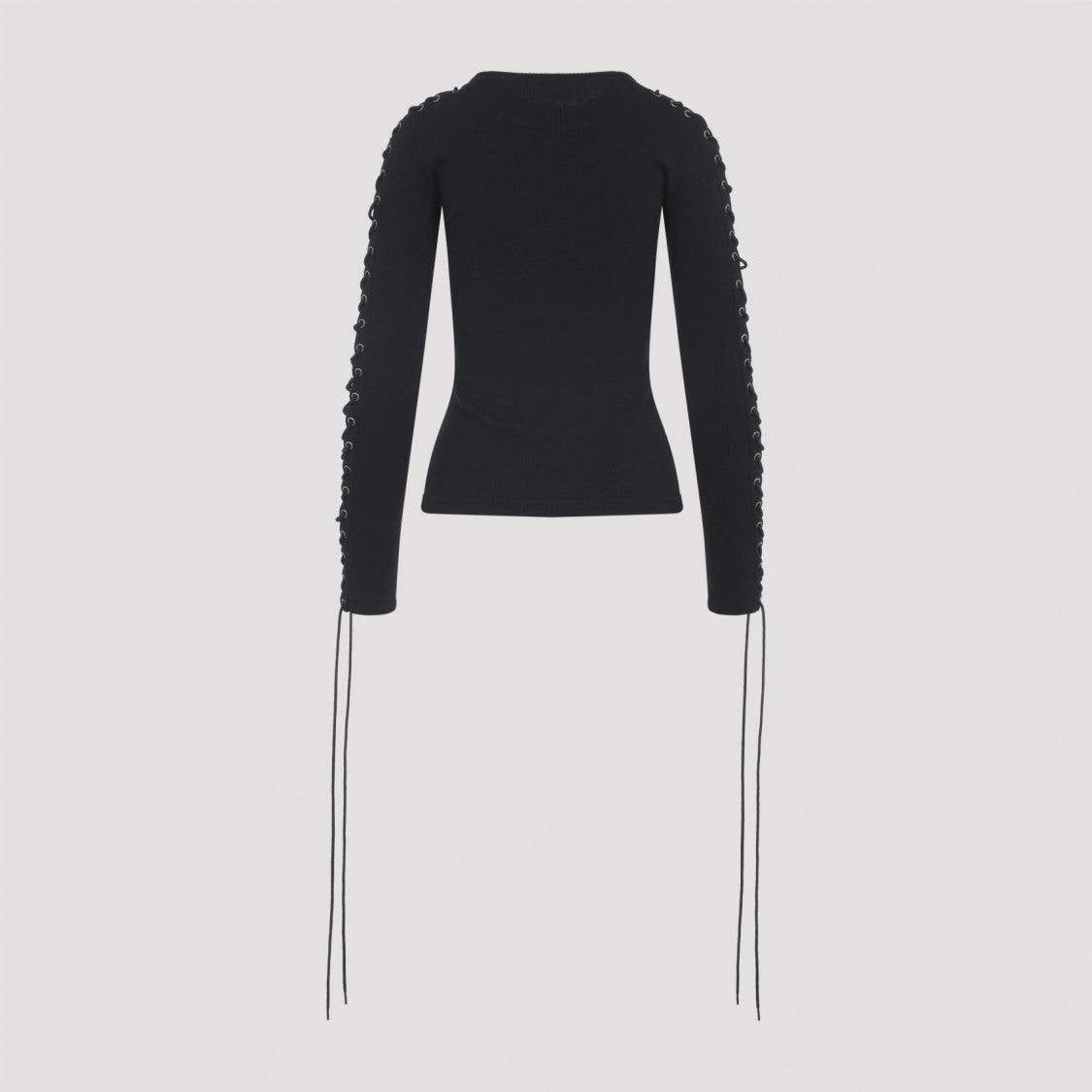 Balenciaga Black Cotton Lace-Up Long Sleeves T--Shirt