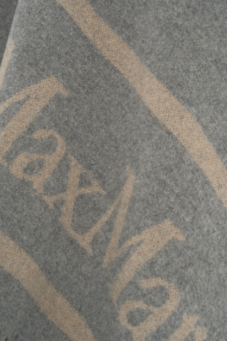 Max Mara Fringed Wool Cape With Logo Print