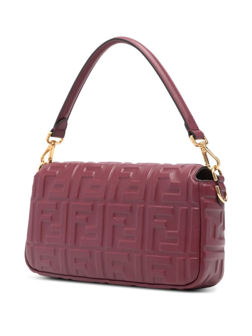 Fendi Burgundy Rectangular Handbag With Geometric Embossing