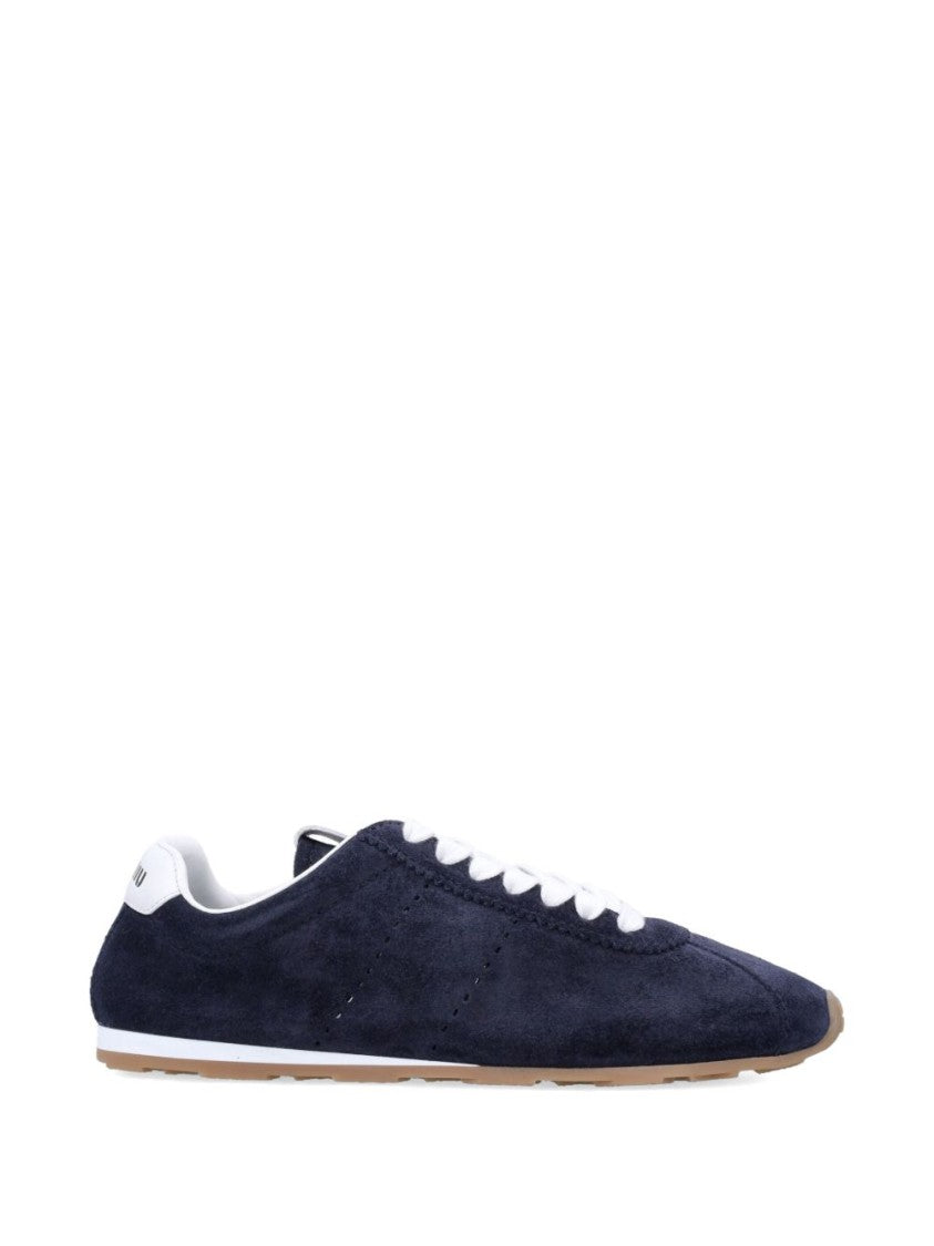 Miu Miu Suede Leather Flat Shoes With Lace-Up Front