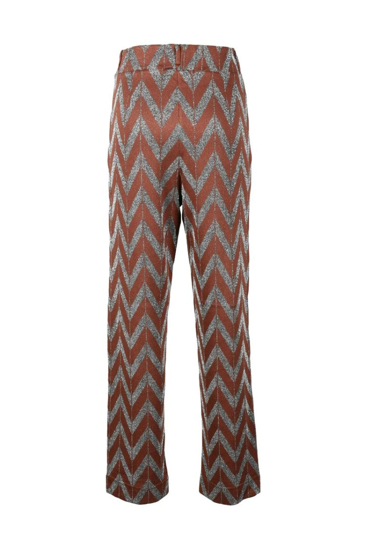 Luce Metallic Chevron Pattern Trousers With Fitted Waistband