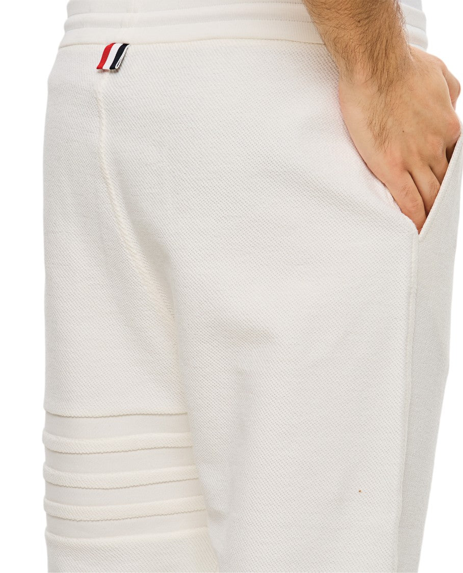 Thom Browne Minimalist White Sweatpants With Embossed Seams And Drawstring Waistband