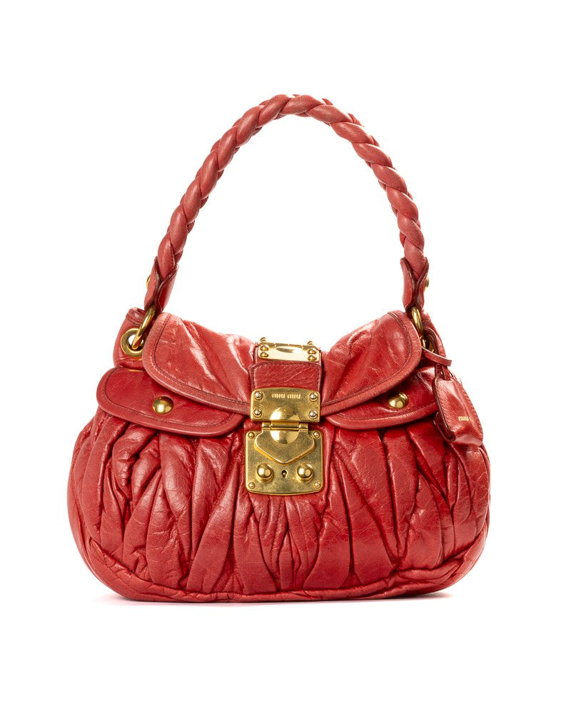 Miu Miu Red Embossed Medium Leather Tote Bag