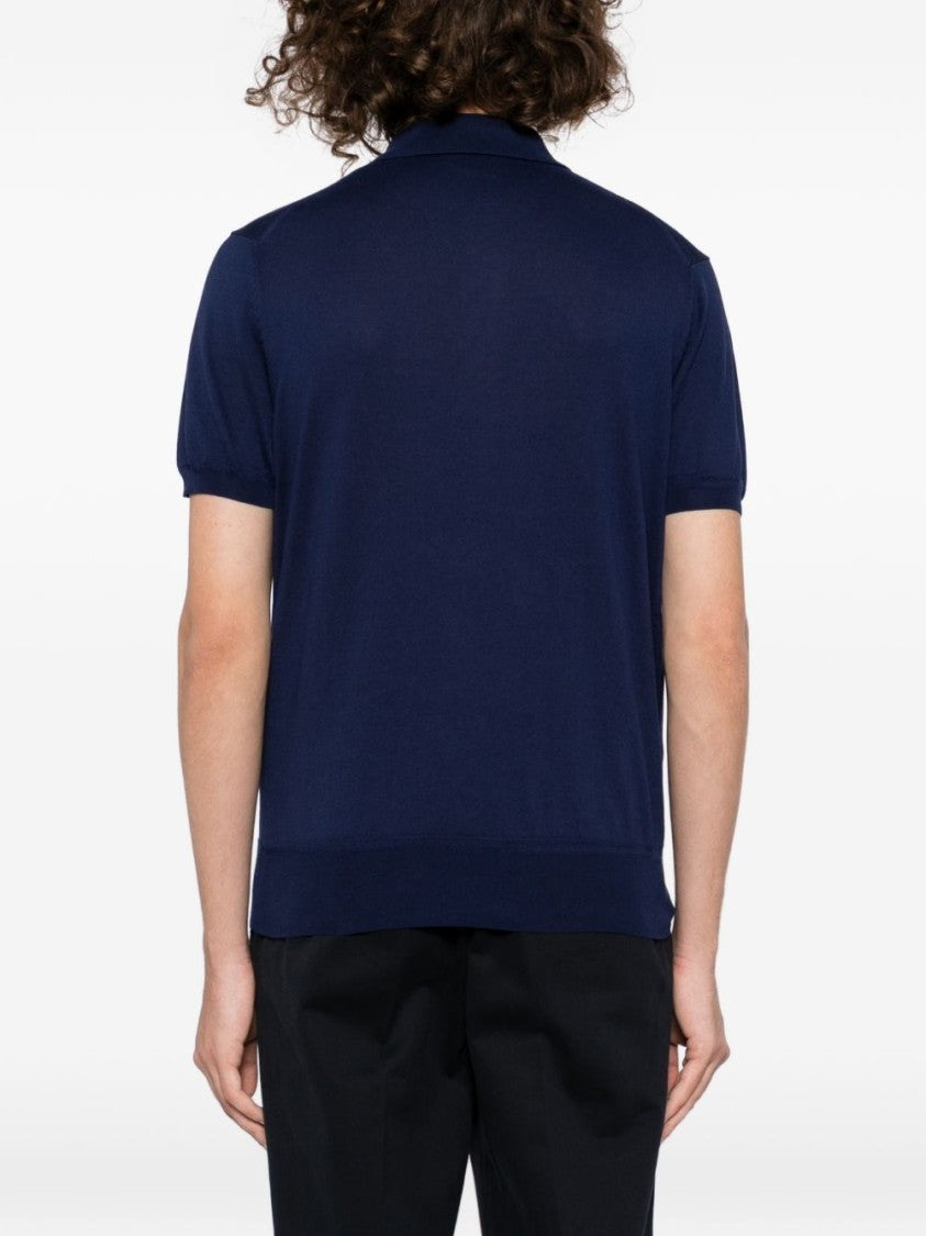 Tom Ford Three-Button Polo With Ribbed Collar In Deep Blue