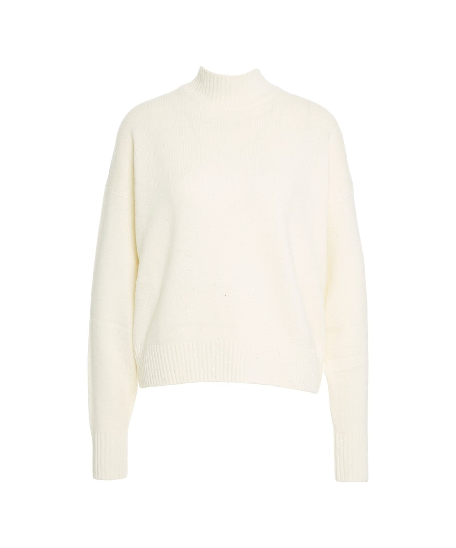 Kaos Oversized White Sweater With Glitter Finish