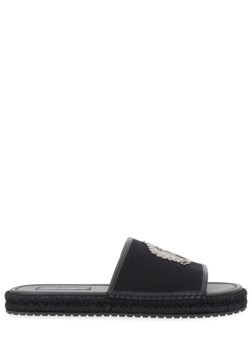 Dolce & Gabbana Embroidered Crest Slide Espadrille Flats