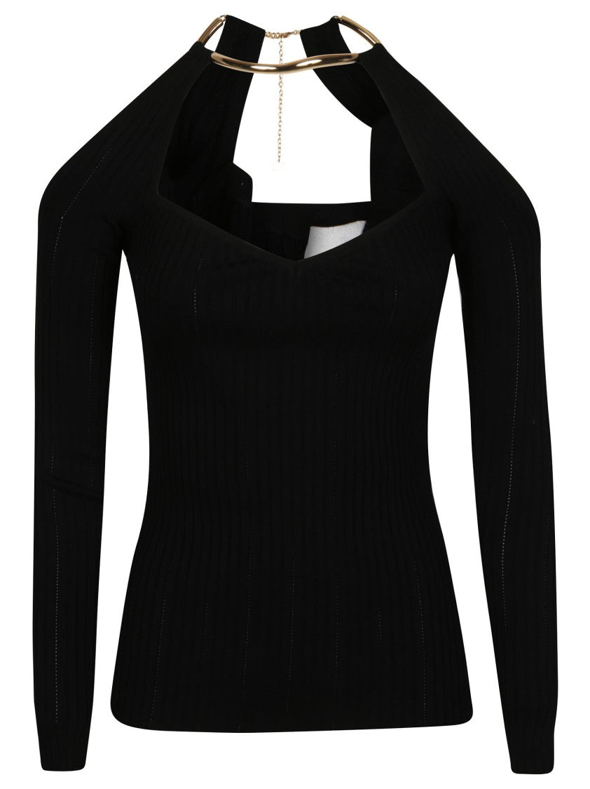 Elisabetta Franchi Tricot Ribbed Chain Back Top