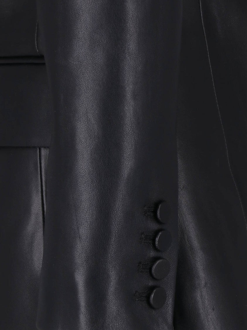 Balmain Black Lambskin Leather Blazer With Classic Notch Lapel