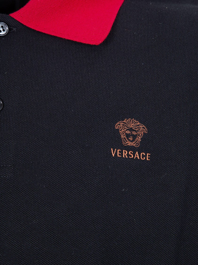 Versace Classic Black Polo Shirt With Contrasting Red Details