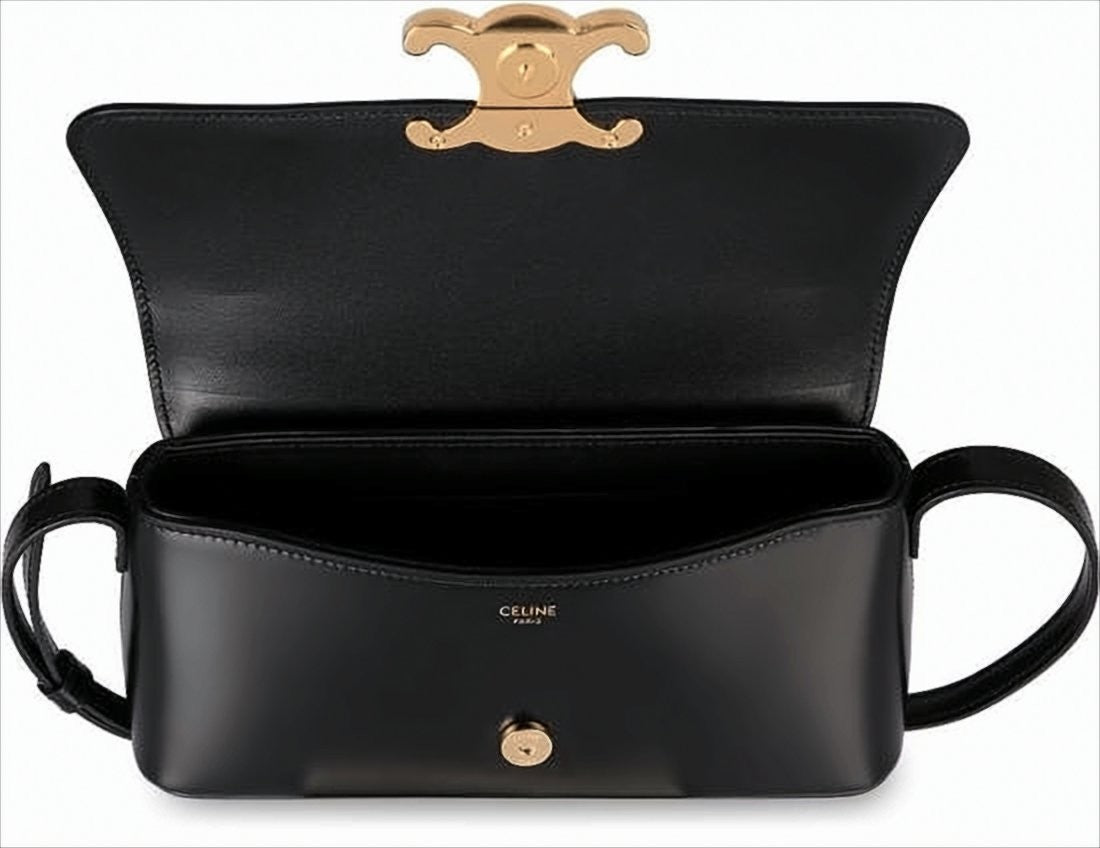 Celine Structured Calf Leather Shoulder Bag With Gold-Tone Clasp