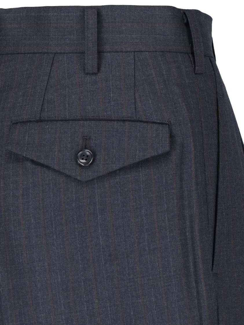 Junya Watanabe Tailored Wide-Leg Trousers In Subtle Pinstripe Grey Wool