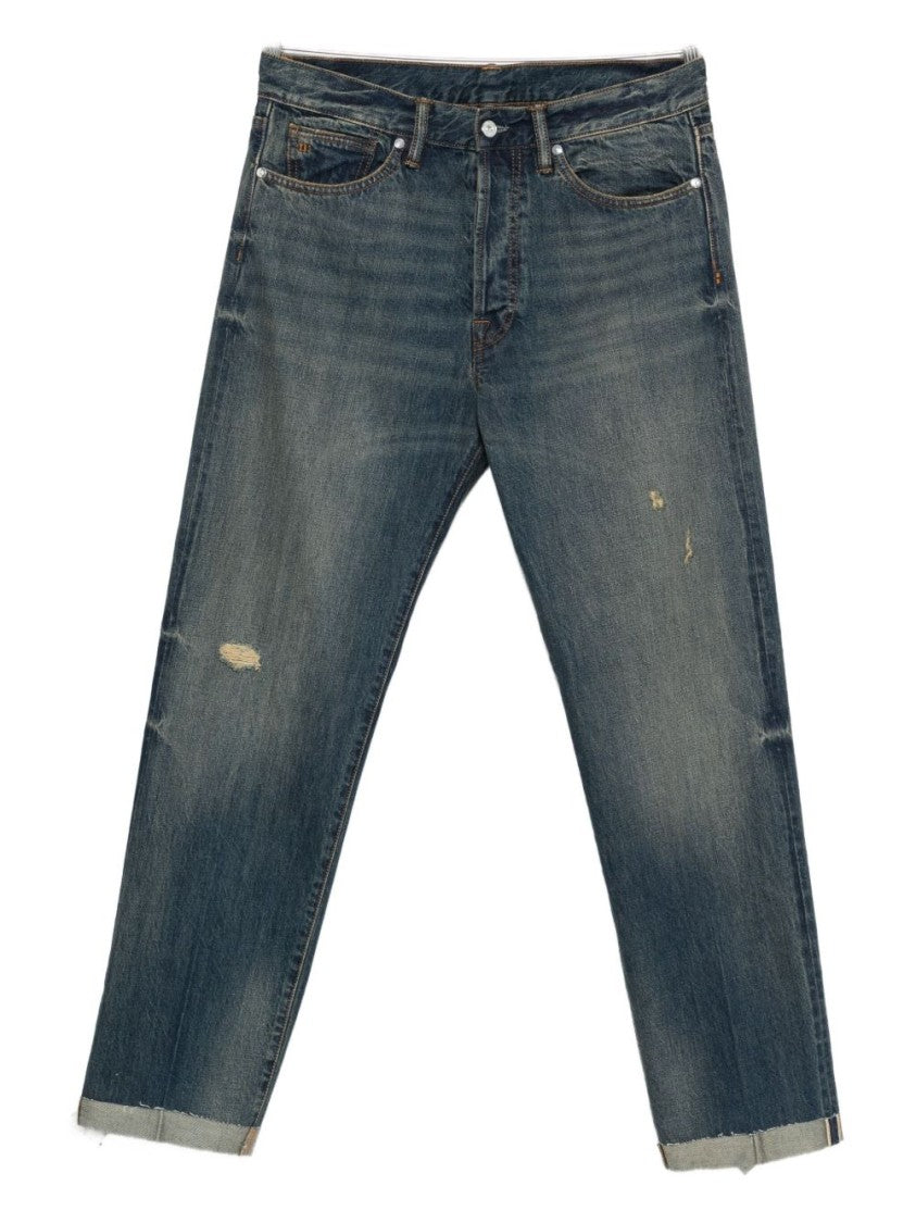 Nine In The Morning Faded Blue Straight-Leg Trousers With Rolled Cuffs