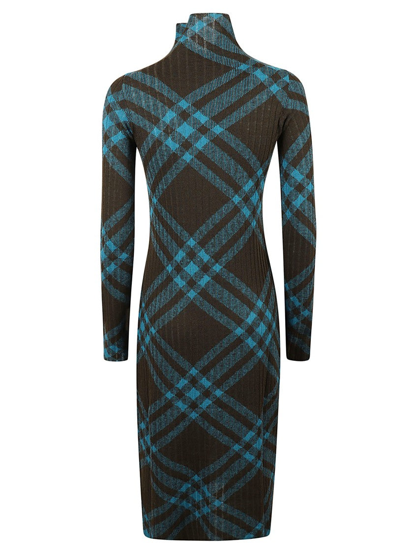 Burberry Fitted Plaid Dress With High Neck