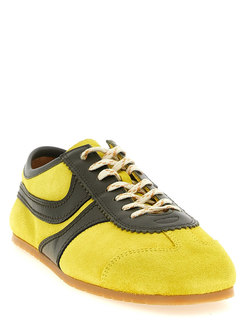 Dries Van Noten Low-Profile Yellow Suede Sneakers With Contrasting Leather Details