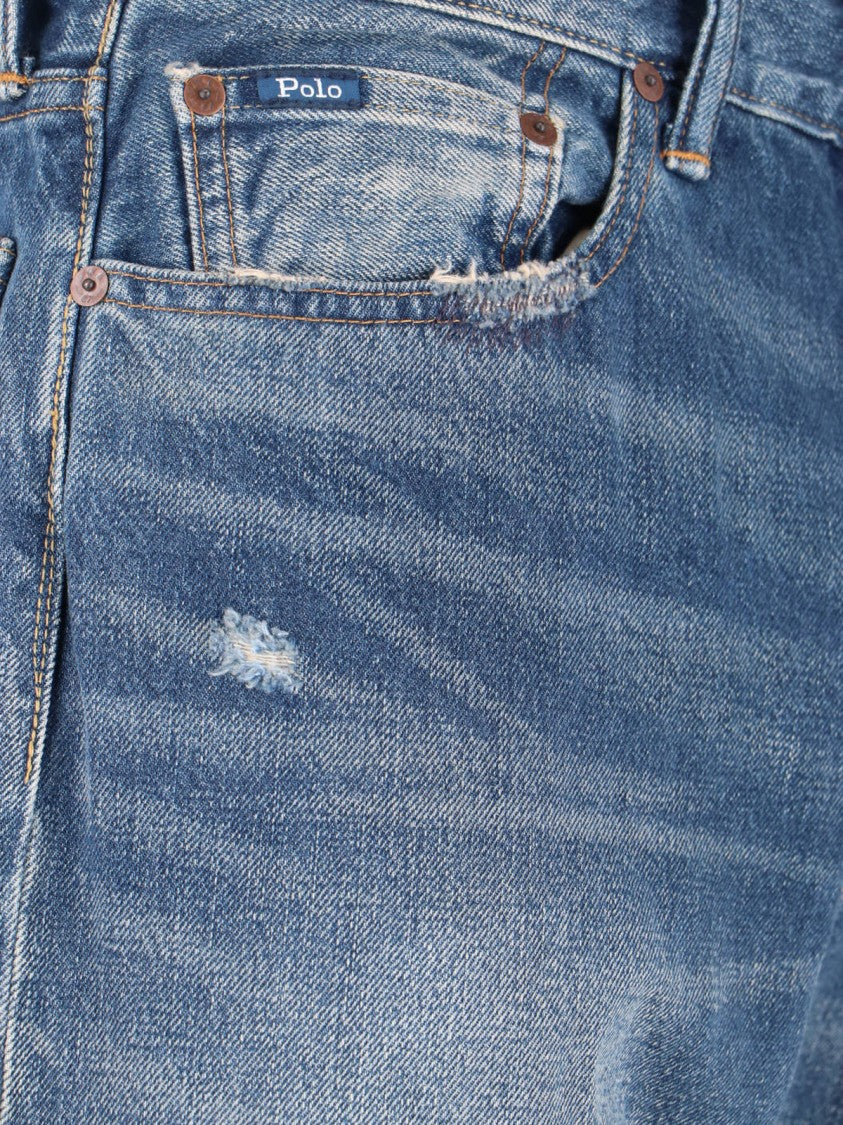 Polo Ralph Lauren Straight-Leg Jeans In Medium Blue Denim With Distressed Finish