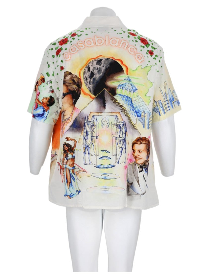 Casablanca Grey Artistic Print Short-Sleeve Viscose-Blend Casual Shirt
