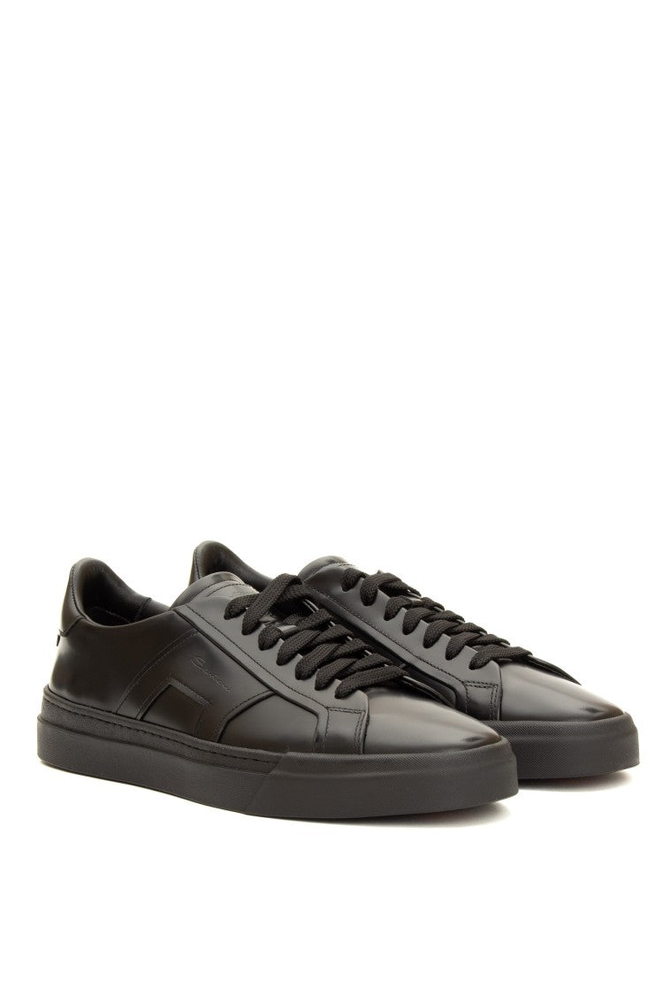 Santoni Double-Buckle Brushed Calf Leather Sneakers