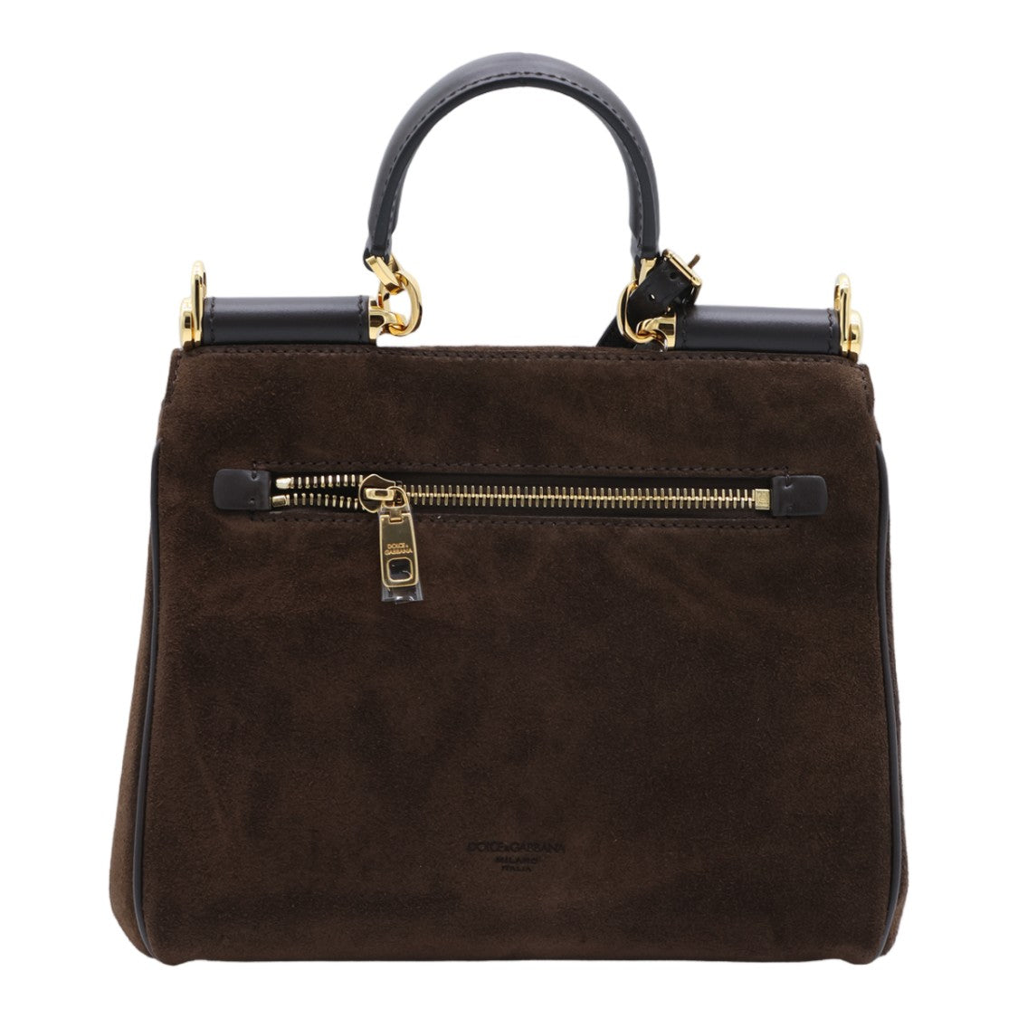 Dolce & Gabbana Structured Handbag In Dark Brown Suede With Black Leather Accents