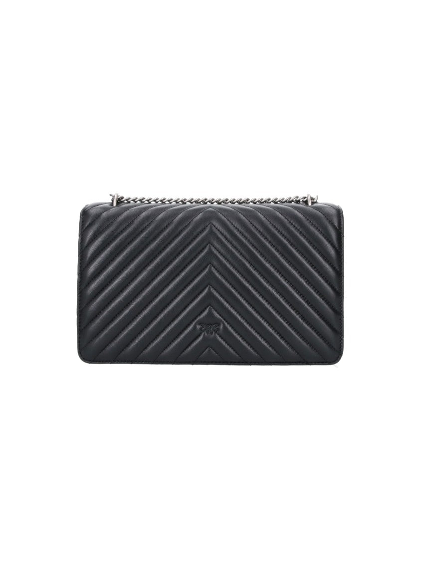 Pinko Black Quilted Leather One Love Classic Shoulder Bag