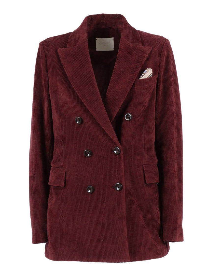 Circolo 1901 Structured Double-Breasted Corduroy Jacket With Striped Pocket Square