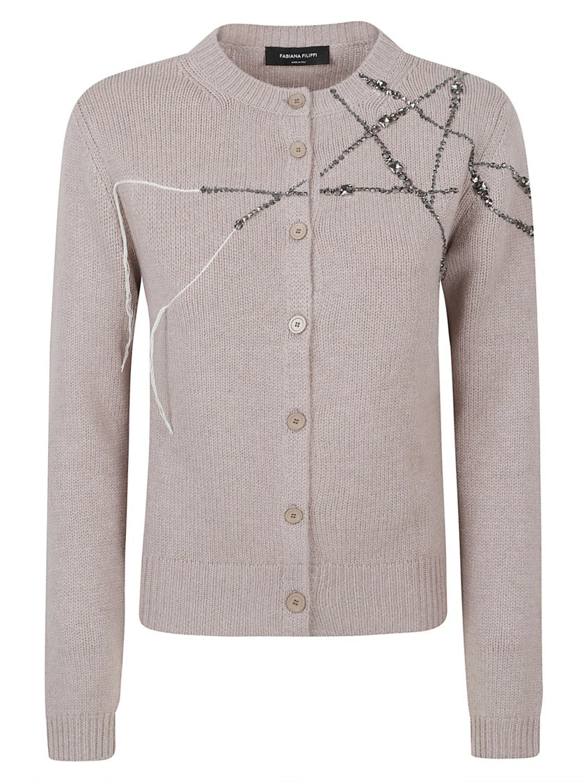 Fabiana Filippi Platinum Wool-Blend Strass Knit Cardigan