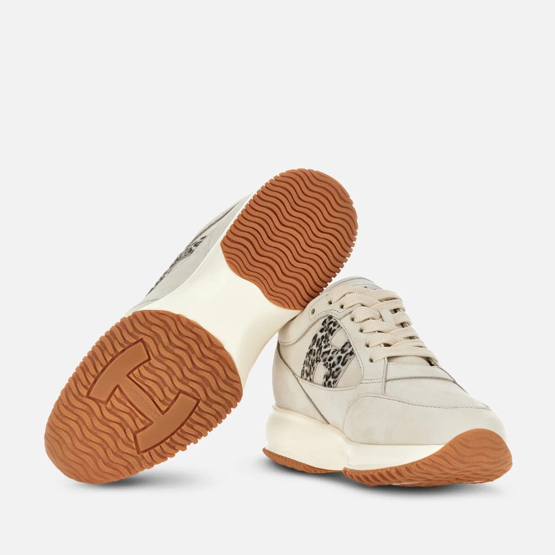 Hogan Light Beige Leopard Print Chunky Sneakers
