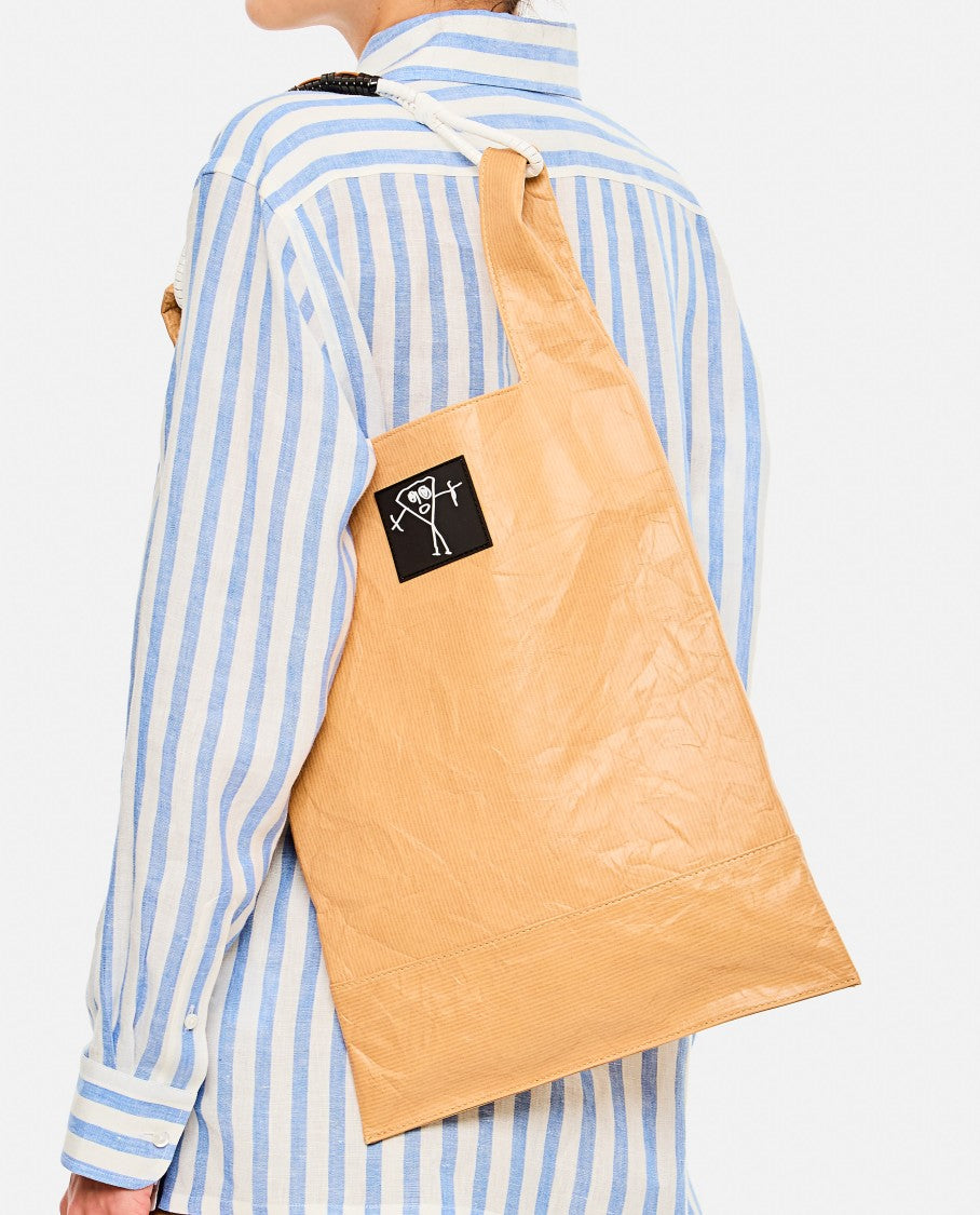 Plan C Beige Braided Handle Leather Shopper Bag