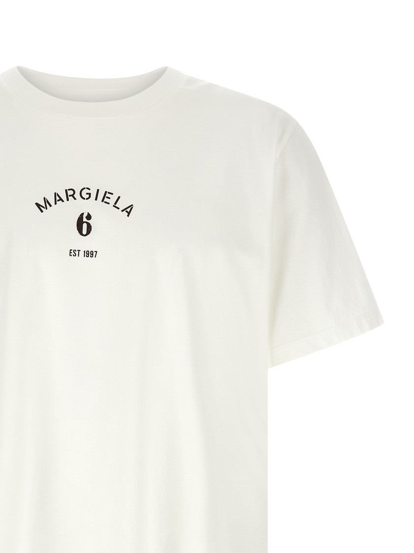 Mm6 By Maison Margiela Cotton Jersey T-Shirt With Minimalistic Front Print And White Stitch Line