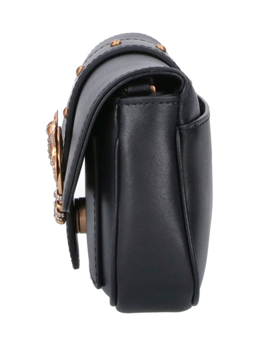 Pinko Black Leather One Love Pocket Shoulder Bag