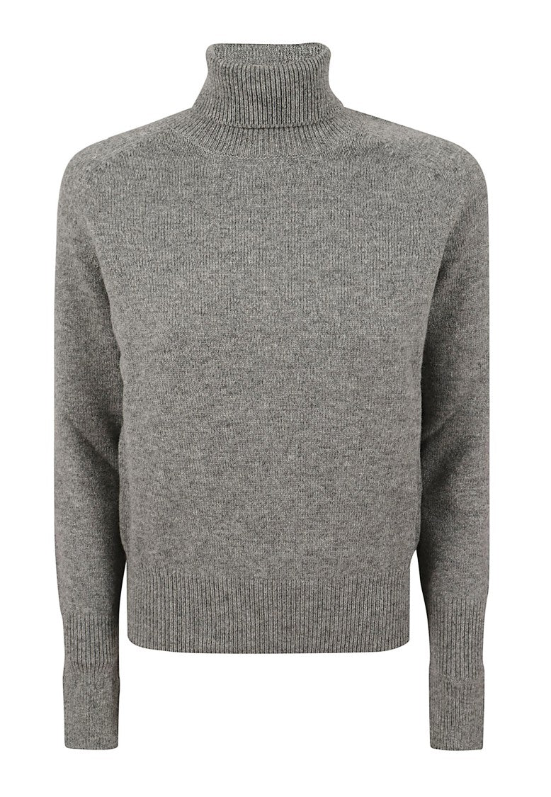 Victoria Beckham Ribbed Turtleneck Wool Sweater With Logo Detail