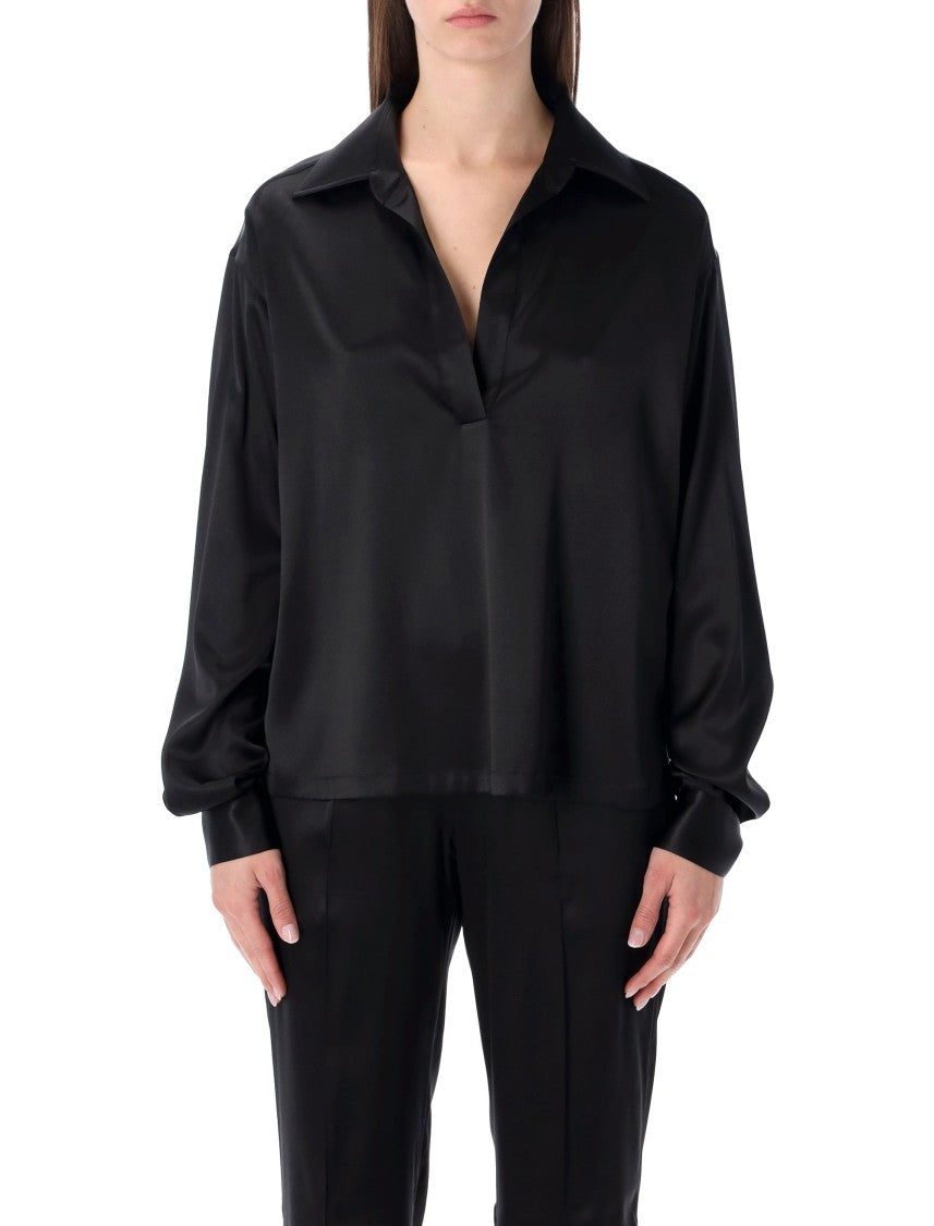 Tom Ford Stretch Silk Satin Polo Blouse