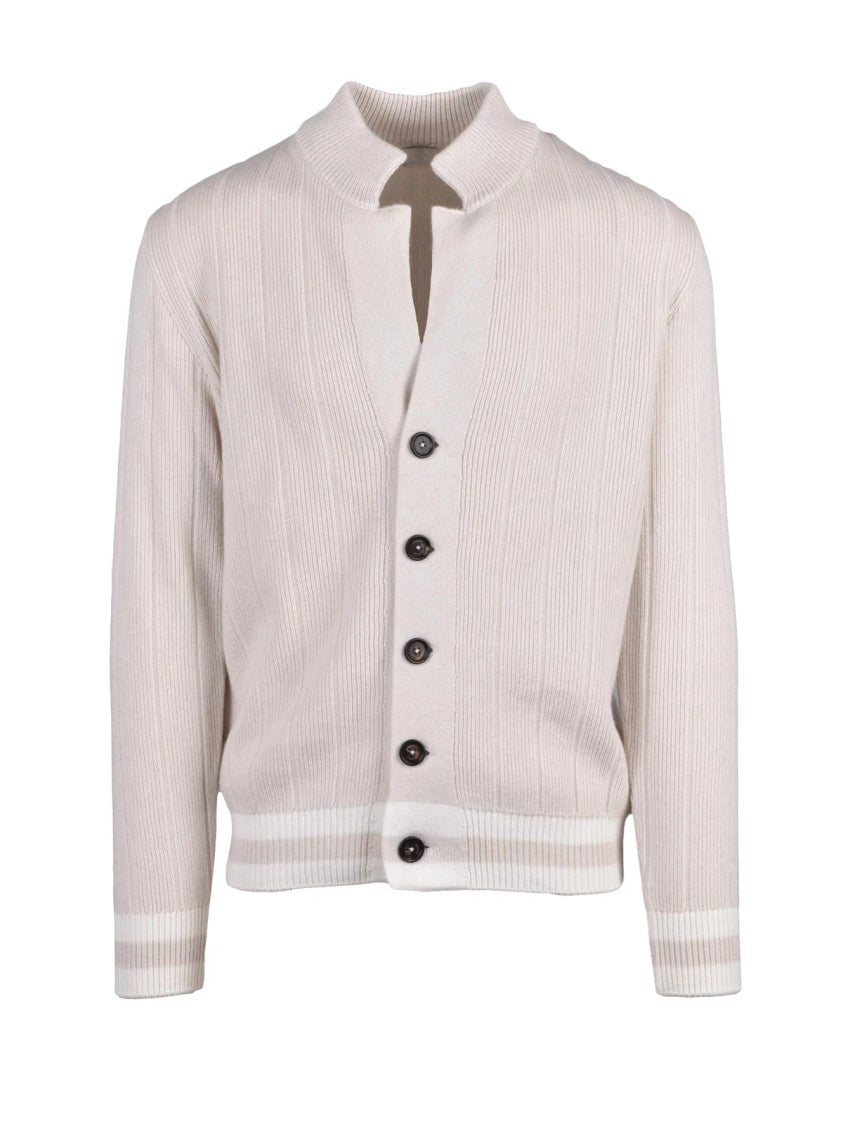 Eleventy Beige Ribbed Button-Front Cashmere Cardigan