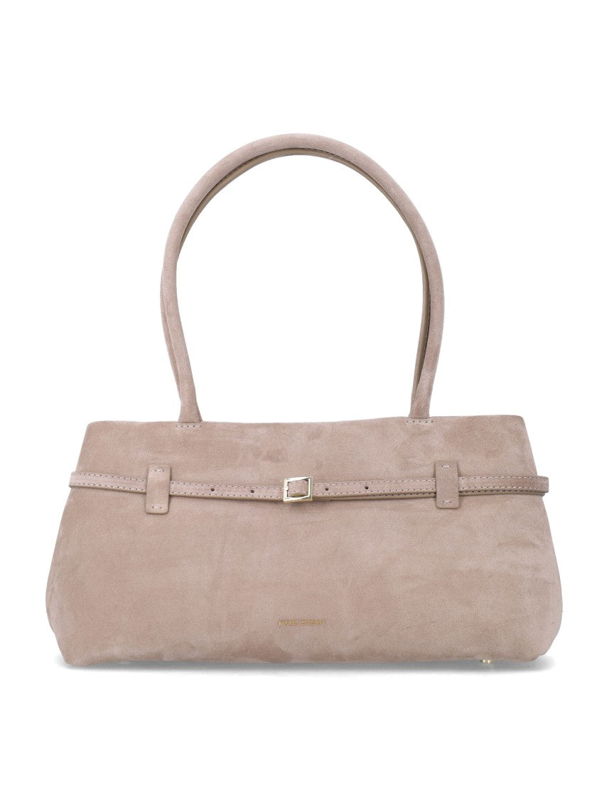 Manu Atelier Rectangular Suede Handbag With Slim Belt Detail