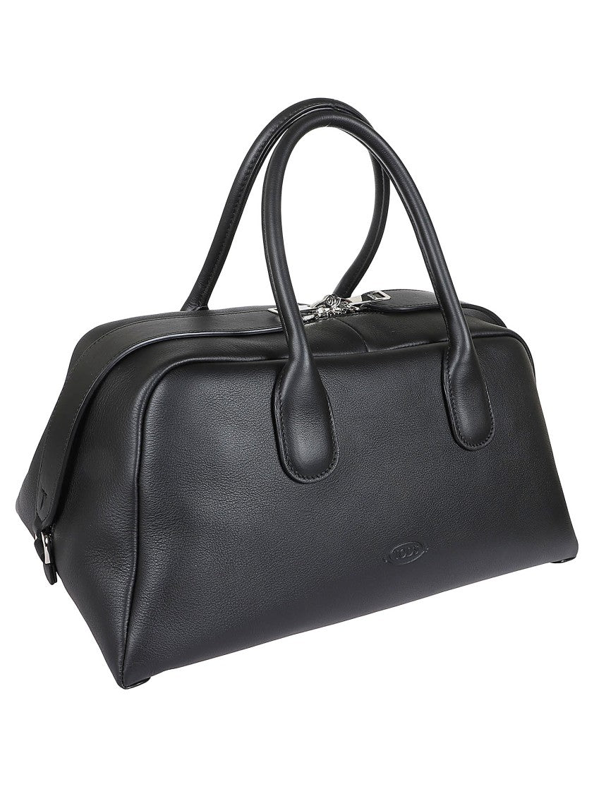 Tod's Structured Black Leather Shoulder Bag With Polished Finish
