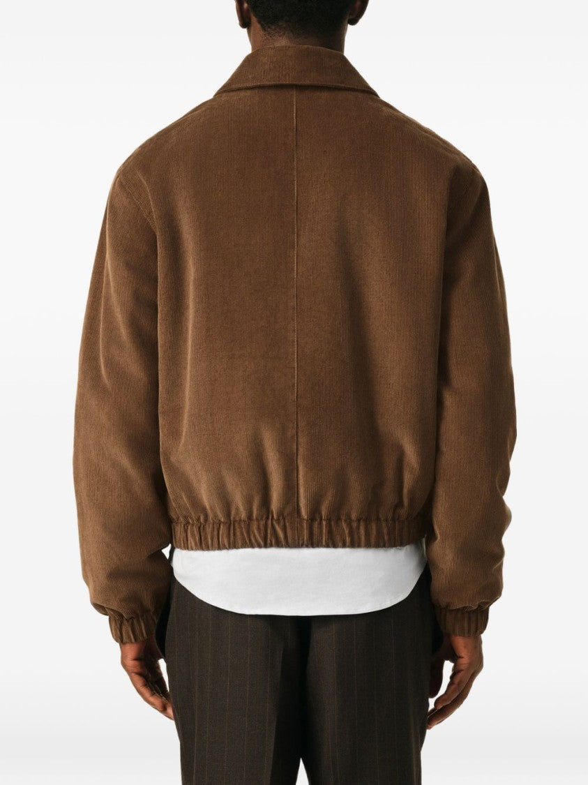 Ami Paris Cropped Boxy Brown Corduroy Jacket With Embroidered Logo