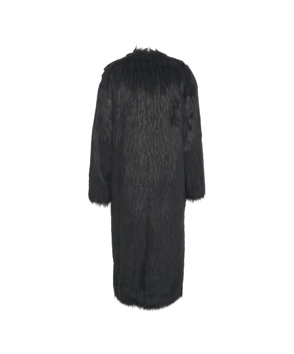 Stand Studio Long Faux Fur Coat With Textured Surface