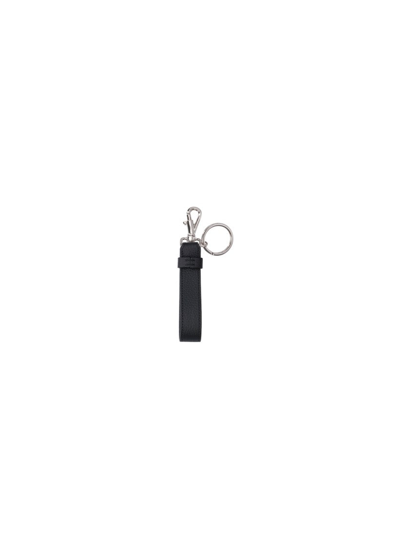Tod's Black Logo Detail Leather Keychain