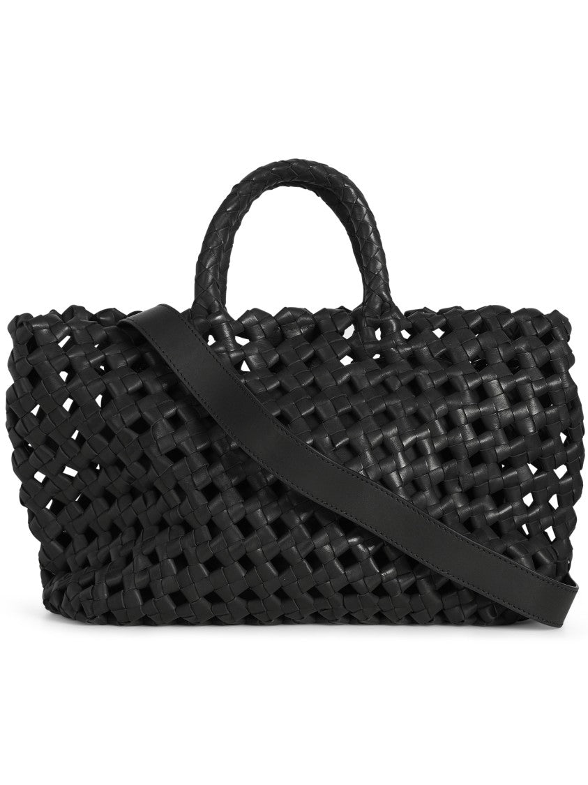 Visona` Black Nappa Int Woven Leather Handbag