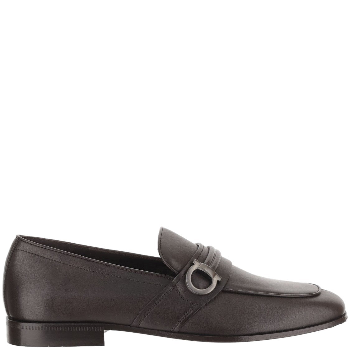 Salvatore Ferragamo Dark Brown Tubular Hook Detail Leather Loafers