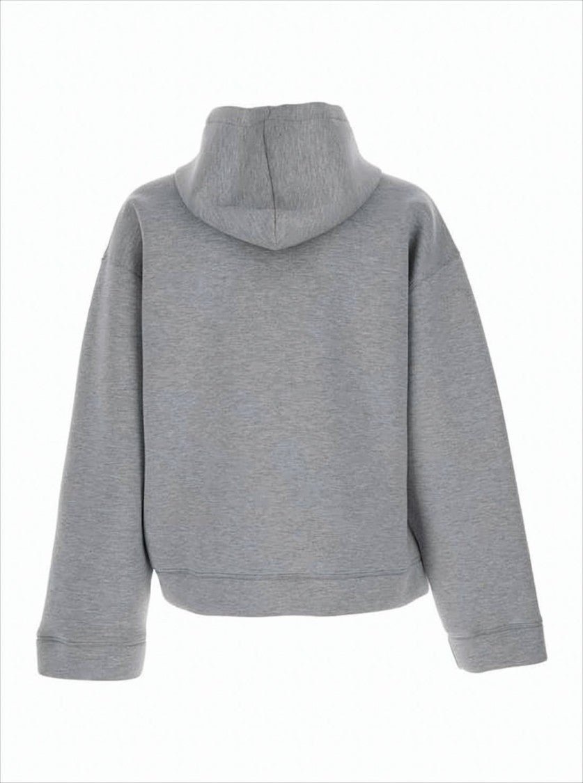 Msgm Cropped Heathered Grey Hoodie