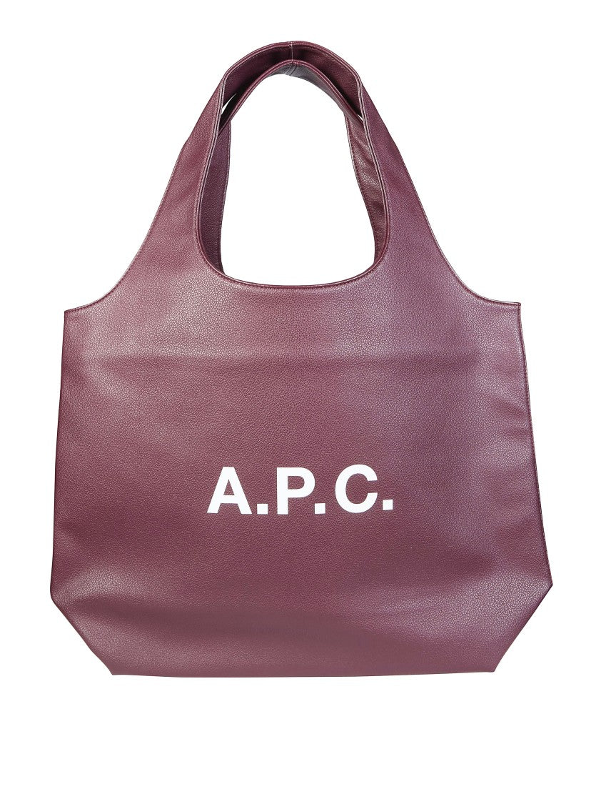 A.P.C. Burgundy Tote Ninon Textured Logo Bag