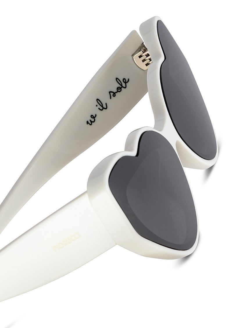 Fiorucci Heart-Shaped White Acetate Sunglasses With Black Lenses