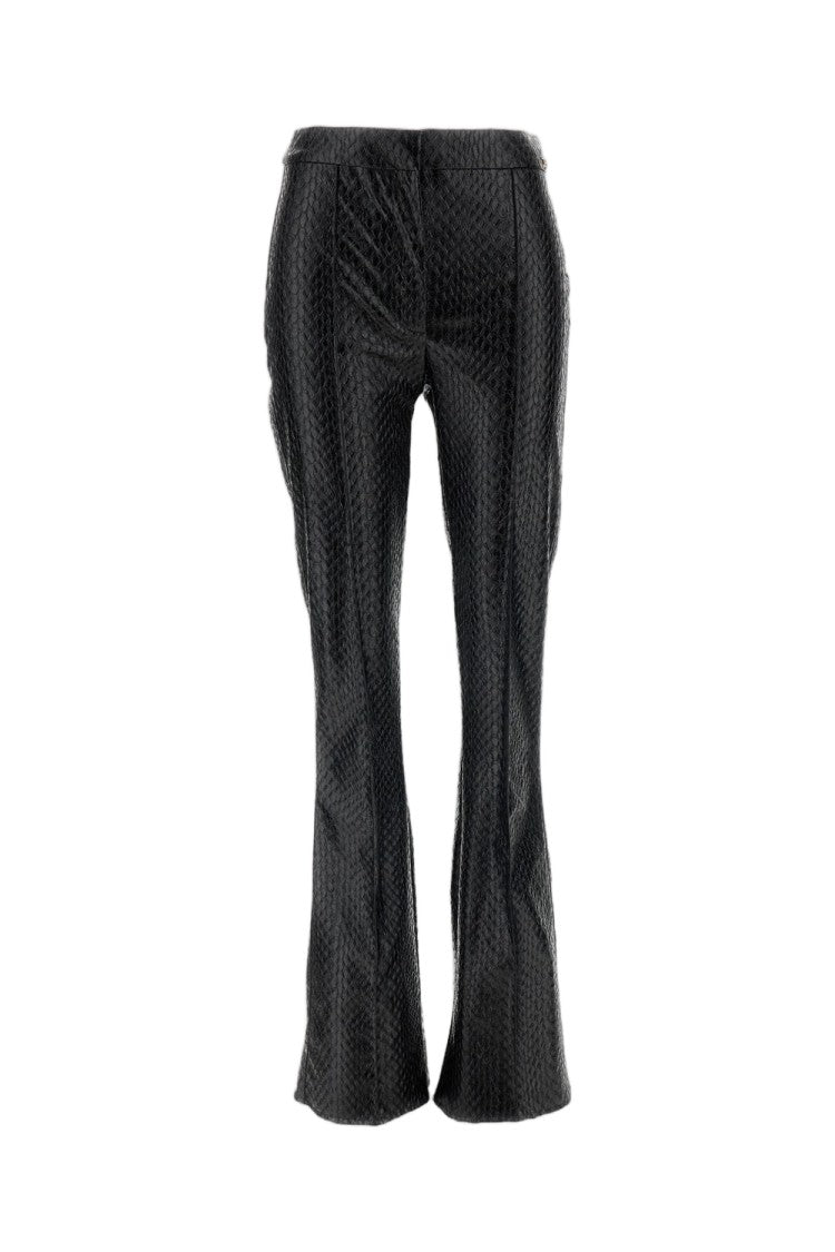 Elisabetta Franchi Black Snakeskin-Effect Faux Leather Flared Pants