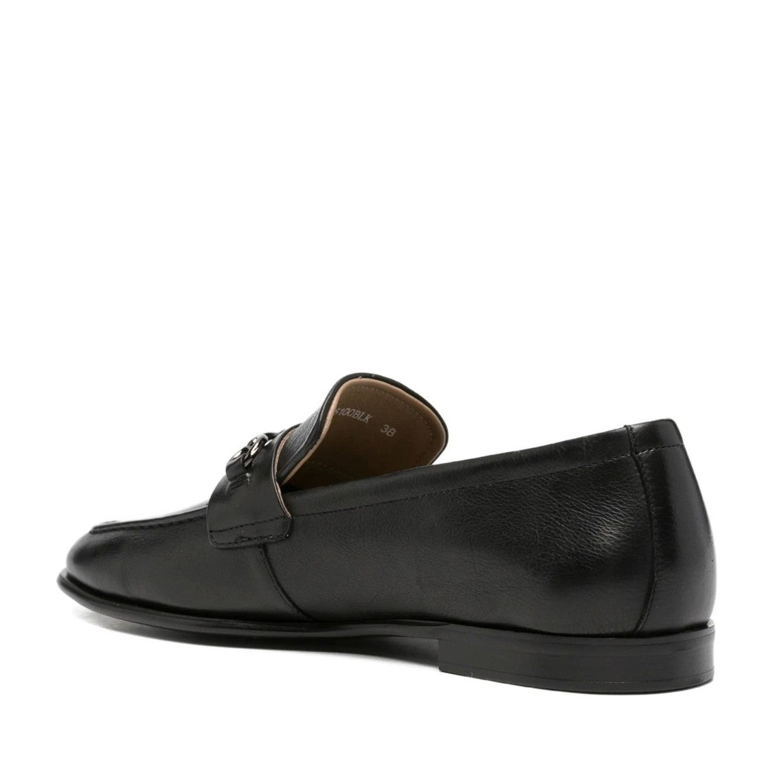 Adrianna Feretti Black Polished Decorative Metal Leather Loafers