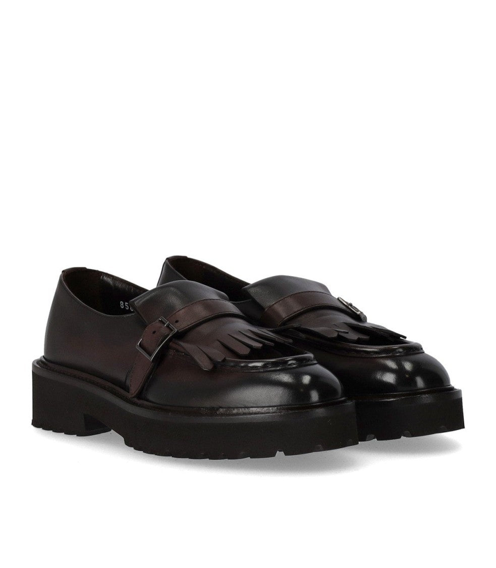 Doucal's Deco' Dark Brown Loafer With Fringe