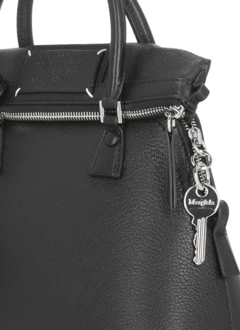 Maison Margiela Structured Black Leather Shoulder Bag With Numeric Signature